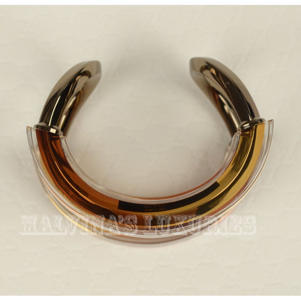 GUCCI BRACELET ORANGE RESIN & METAL CUFF SIGNATURE LOGO sz 17 - Picture 7 of 8